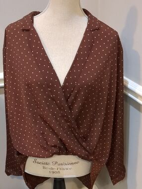 Favlux Brown Polka Dot Wrap Blouse - Women Tops